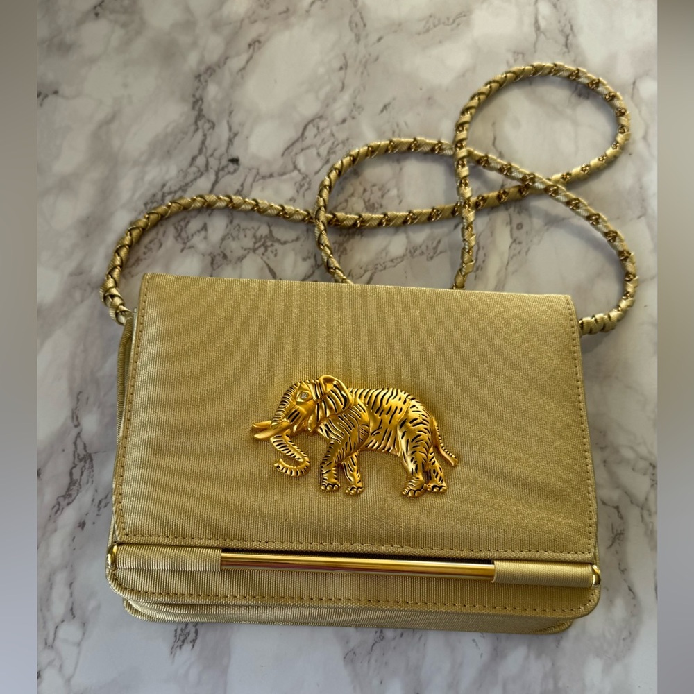 Vintage NIMA Gold Elephant Figural Crossbody Evening Bag 1980s